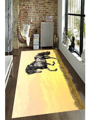 Resmiro Kaymaz Taban Yıkanabilir Özgür At Desenli Halı