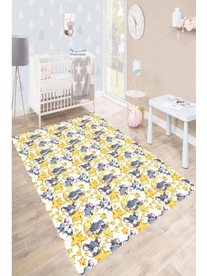 Resmiro Uykucu Fare Desenli Kaymaz Taban Yıkanabilir Dijital Baskı Çocuk Halısı