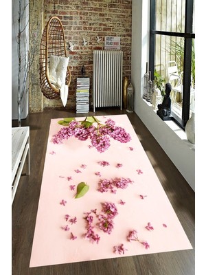 Resmiro Kaymaz Taban Yıkanabilir Leylak Çiçeği Desenli Halı