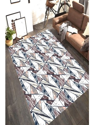 Resmiro Kaymaz Taban Yıkanabilir Modern Geometrik Desenli Halı