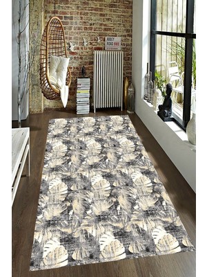 Resmiro Kaymaz Taban Yıkanabilir Mat Yaprak Desenli Halı