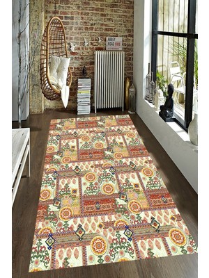 Resmiro Kaymaz Taban Yıkanabilir Etnik Motifler Halı