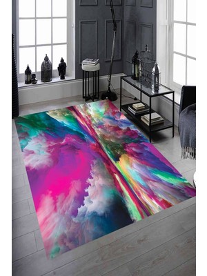 Resmiro Kaymaz Taban Yıkanabilir Renk Çarpışması Tasarımlı Halı