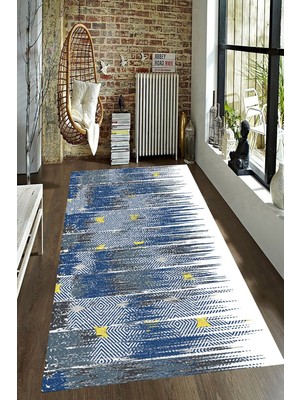 Resmiro Kaymaz Taban Yıkanabilir Fırça Darbeli Motif Detaylı Halı