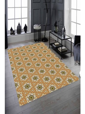 Resmiro Kaymaz Taban Yıkanabilir Çini Motifli Şekiller Halı