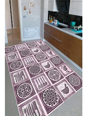 Resmiro Kaymaz Taban Yıkanabilir Mutfağın Tadı Desenli Mutfak Halısı