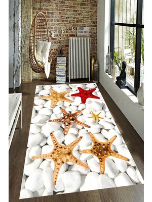 Resmiro Kaymaz Taban Yıkanabilir Taş Zemin Deniz Kabukları Desenli Halı