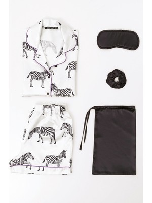 For You Moda 5 Li Zebra Desen Saten Pijama Takım