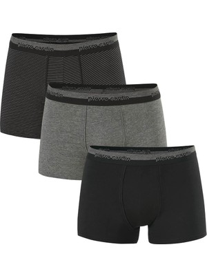 Pierre Cardin Siyah Gri Pamuk Elastan 3'lü Kutulu Erkek Boxer