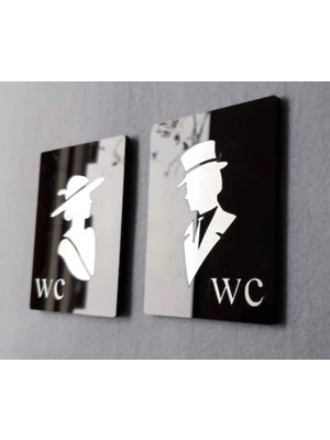 Grafhum Retro Tasarım Gümüş Wc Yönlendirme Tabelası Wc Set Ikili