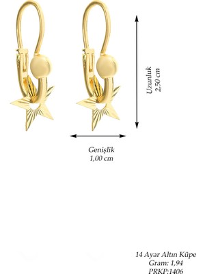 Prenses Pırlanta Kadın 14 Ayar Altın Yıldız Modelli Kalemli Pır Pır Bulgar Küpe