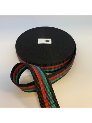 Globe 4,0 cm Siyah+Desen Kolon - Şerit - Dar Dokuma - 25 Mt.