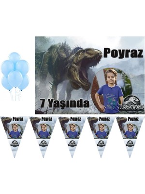 Hayaller Dükkanı Jurassic World Kişiye Özel Afiş ve Flama Doğum Günü Süsleme Seti HDTS183