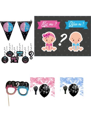 Hayaller Dükkanı Erkek Mi Kız Mı Cinsiyet Belirleme Partisi Seti Tüylü Balonlu HDTS115