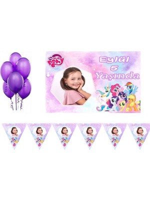 Hayaller Dükkanı Pony Kişiye Özel Afiş ve Flama Doğum Günü Süsleme Seti