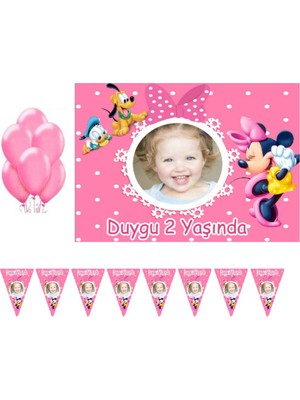 Hayaller Dükkanı Minnie Çocuğunuza Özel Fotoğraflı Doğum Günü Süsleme Seti