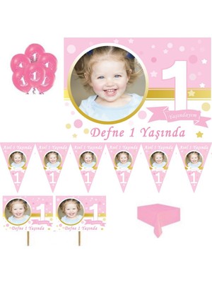 Hayaller Dükkanı 1 Yaş Doğum Günü Süsleri Afişli Kız Pırıltılı First Birhday Set