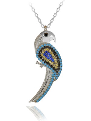 Renkli Taşlı Nazar Boncuklu Şirin Papağan Gümüş Kolye
