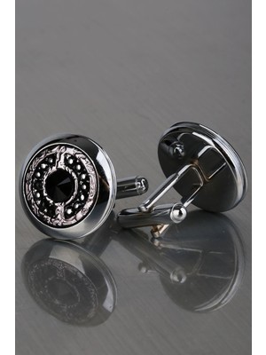 Kravatkolik Gümüş Renk Füme Taşlı Kol Düğmesi KD1218