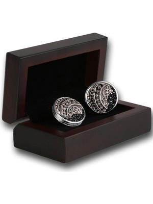 Kravatkolik Gümüş Renk Füme Taşlı Kol Düğmesi KD1190