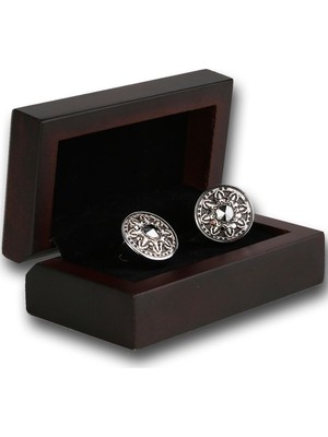 Kravatkolik Gümüş Renk Füme Taşlı Kol Düğmesi KD1197