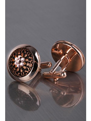 Kravatkolik Bronz Renk Pembe Taşlı Kol Düğmesi KD1221