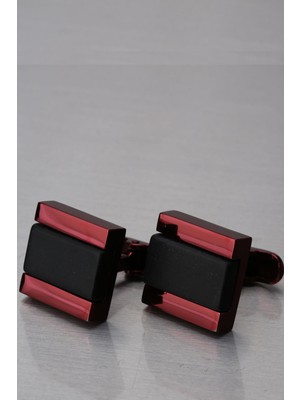 Kravatkolik Vişne Çürüğü Siyah Taşlı Kare Kol Düğmesi KD1307