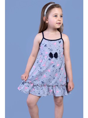 Toontoy Kids Toontoy Kız Çocuk Flamingo Desenli Büzgü Detaylı Elbise