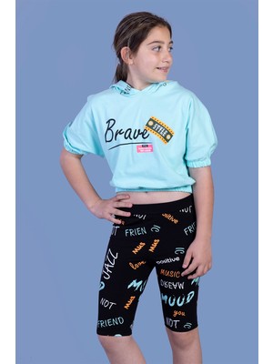 Toontoy Kids Toontoy Kız Çocuk Kapüşonlu Baskılı Biker Taytlı Takım