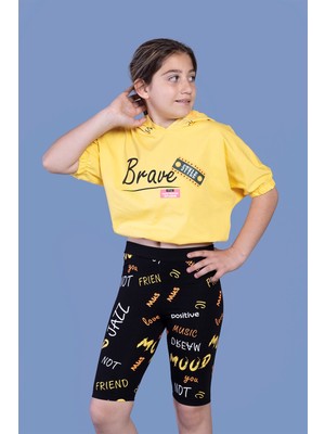 Toontoy Kız Çocuk Kapüşonlu Baskılı Biker Taytlı Takım