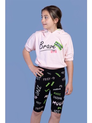 Toontoy Kız Çocuk Kapüşonlu Baskılı Biker Taytlı Takım