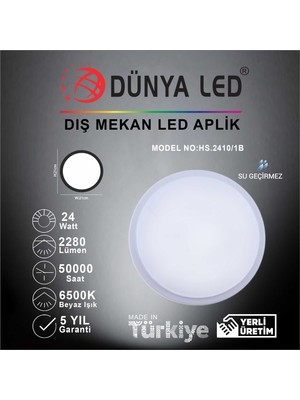 Dünya LED HS.2410/1-B 24W Beyaz LED Glob Armatür 6500K Beyaz Işık