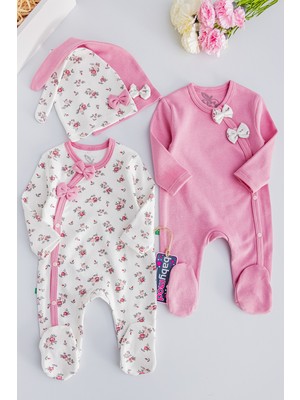 Babymod Kız Bebek Tulum Çiçek Desenli Ikili Uzun Kollu Tulum Takım
