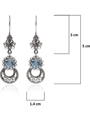 Filigran Silver 925 Ayar Gümüş Otantik El Işi Telkari Doğal Sky Blue Topaz Taşlı Kadın Sarkaç Küpe