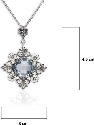 Filigran Silver 925 Ayar Gümüş Otantik El Işçiliği Telkari Doğal Sky Blue Topaz Taşlı Kadın Kolye