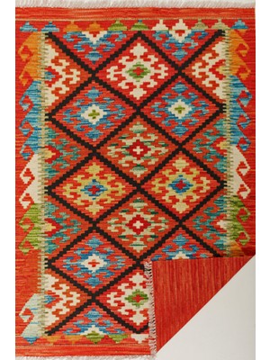 Rugs Modern Cotton Pamuklu Çok Renkli Otantik ve Etnik Desenli Kilim Orange 503 | 80 x 150 cm.