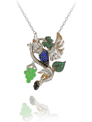 Üzüm Dalına Konmuş Arı Kuşu Gümüş Kolye