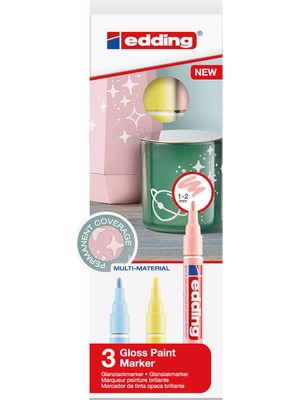 Edding 751 Çok Amaçlı Örtücü Boyama Dekorasyon Markörü Seti 1-2 mm 3'lü Pastel Renkler