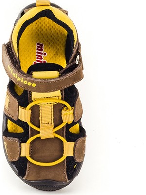 Minipicco Çocuk Kahve-Sarı Deri Anatomik Destekli Çocuk Sandalet