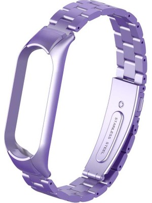 Nezih Case Xiaomi Mi Band 5 Uyumlu Metal Baklalı Klipsli Kordon Lila
