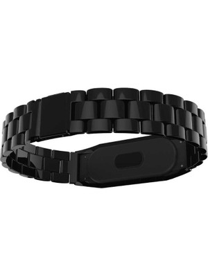 Nezih Case Xiaomi Mi Band 5 Uyumlu Metal Baklalı Klipsli Kordon Siyah