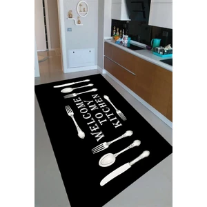 Kaymaz Taban Yıkanabilir Siyah Mutfak Tasarımlı Mutfak Halısı