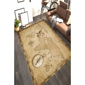 Kaymaz Taban Yıkanabilir Dünya Haritası Çizimi ve Pusula Desenli Halı