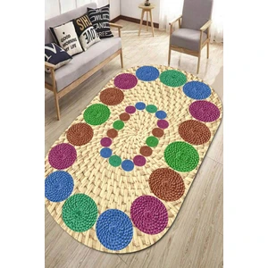 Kaymaz Taban Yıkanabilir Oval Hasır Çerçeve Desenli Halı