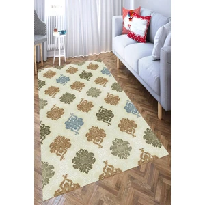 Kaymaz Taban Yıkanabilir Haki Motif Desenli Halı
