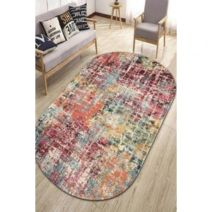 Kaymaz Taban Yıkanabilir Oval Pastel Eskitme Desenli Halı
