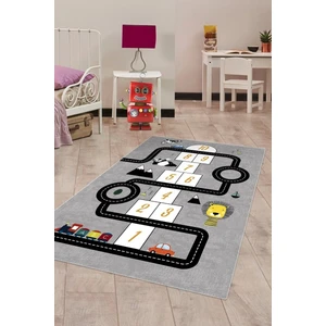 Kaymaz Taban Yıkanabilir Gri Seksek ve Yol Desenli Çocuk Halısı