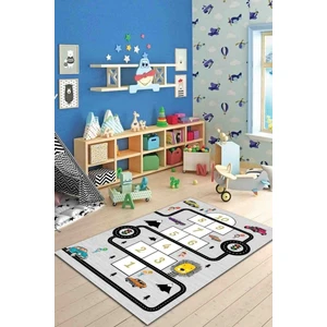 Kaymaz Taban Yıkanabilir Eğlenceli Seksek ve Trafik Desenli Çocuk Halısı
