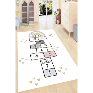 Beyaz Zemin Seksek Desenli Kaymaz Taban Yıkanabilir Dijital Baskı Çocuk Halısı