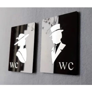 Retro Tasarım Gümüş Wc Yönlendirme Tabelası Wc Set Ikili